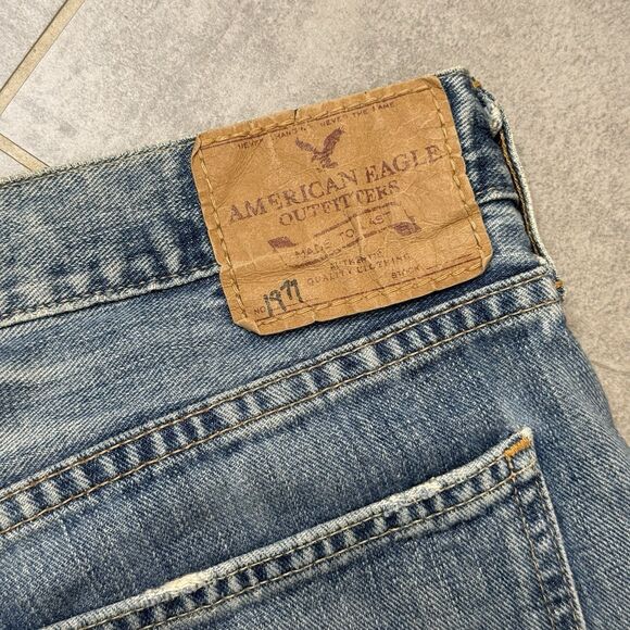 Vintage American Eagle Jeans Men 36x32 Boot Cut Jeans Light Distressed Paint Y2K - Picture 3 of 13
